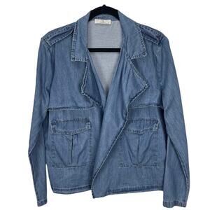 HABIT Women's OPEN FRONT CHAMBRAY Top LONG SLEEVE Blue Size LARGE